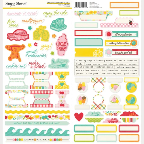 3 Pack - Simple Stories Basics Cardstock Stickers 12"X12"-Sweet Summertime - 5A003Q4F-1HKKB - 810191524489