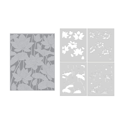 Hero Arts LetterPress + Foil Plate & Stencil Bundle-Lotus Field - 5A003QZ9-1HMJ8 - 085700951821