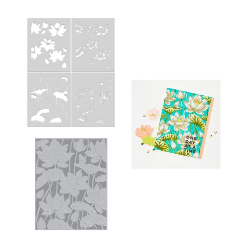 Hero Arts LetterPress + Foil Plate & Stencil Bundle-Lotus Field - 5A003QZ9-1HMJ8
