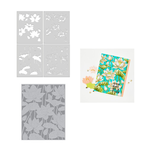 Hero Arts LetterPress + Foil Plate & Stencil Bundle-Lotus Field - 5A003QZ9-1HMJ8