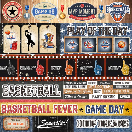 Memory Place Basketball Cardstock 12"X12"-Fast Break - 5A003QXG-1HMFL