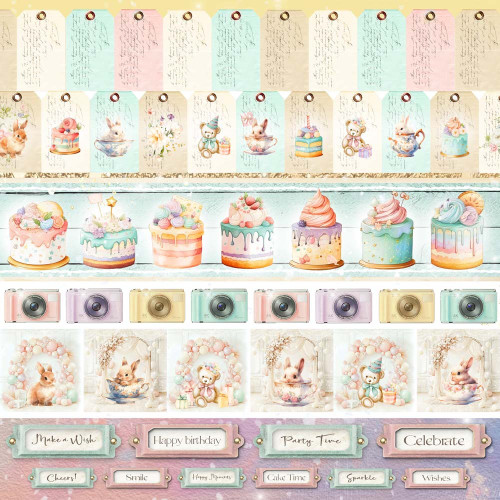 Memory Place Happy Birthday Cardstock 12"X12"-Cakes! - 5A003QX3-1HMF6