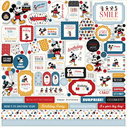 Echo Park Elements Cardstock Stickers 12"X12"-Mouse and Me Birthday - 5A003QV2-1HM9L - 810208648818