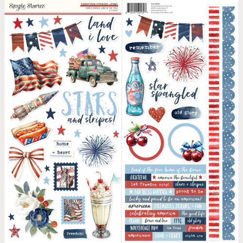 Simple Stories Icon Cardstock Stickers 12"X12"-Simple Vintage Land of The Free - 5A003Q8K-1HKV3 - 810191525707