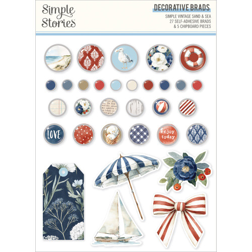 Simple Stories Adhesive Brads-Vintage Sand & Sea - 5A003Q58-1HKL9 - 810191525028