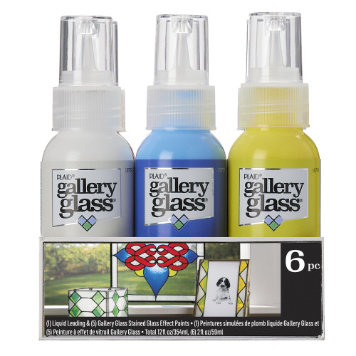 FolkArt Gallery Glass Paint 6/Pkg-White, Red, Yellow, Green, Blue, Black - FAGG6PK-19682