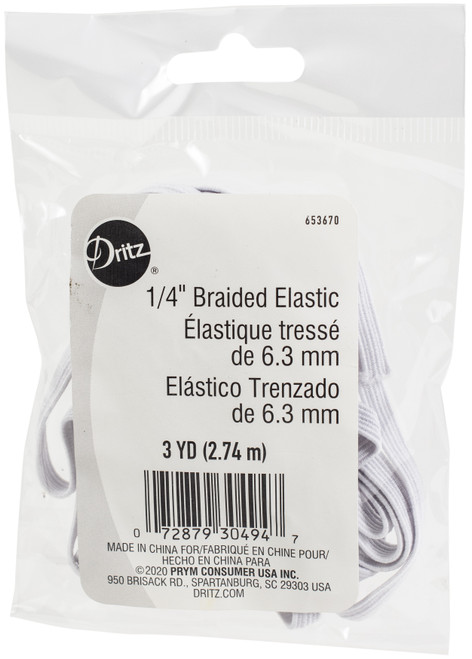 Dritz Pre-Cut Braided Elastic 1/4"X3yd-White - 653670 - 072879304947
