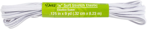 Dritz Soft Stretch Braided Elastic 1/8"X9yd-White - 9536-W - 072879095364