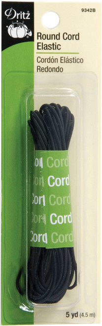 Dritz Round Cord Elastic 5yd-Black - 9342-B - 072879993424