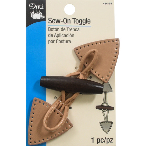 Dritz Sew-On Toggle-Tan W/Dark Wooden Button - 454-58 - 072879290318