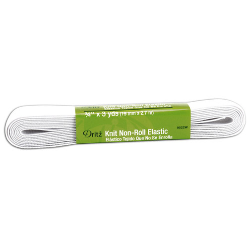 Dritz Non-Roll Knit Elastic 3/4"X3yd-White - 9522-W - 072879095227