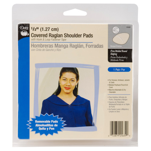 Dritz 1/2" Covered Raglan W/Hook & Loop Tape Shoulder Pads-Beige 2/Pkg - 53081 - 072879256390