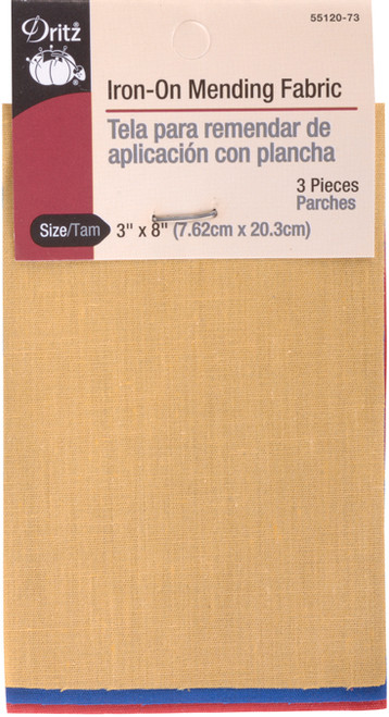 Dritz Iron-On Mending Fabric-Primary Assortment 3"X8" 3/Pkg - 55120-73 - 072879251876