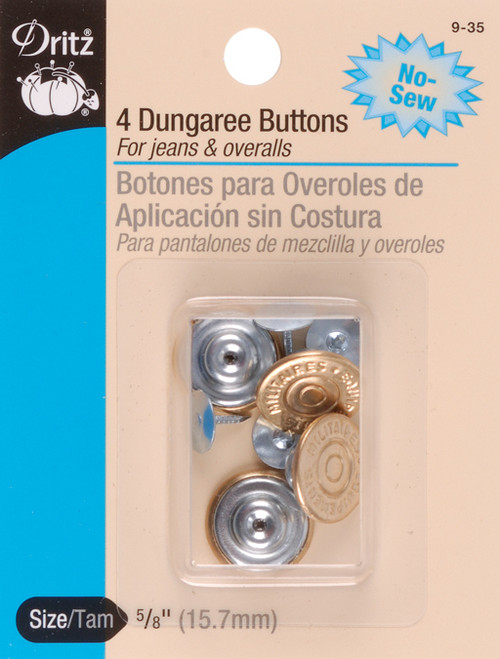 Dritz No-Sew Dungaree Buttons 5/8" 4/Pkg-Gilt - 9-35 - 072879252156