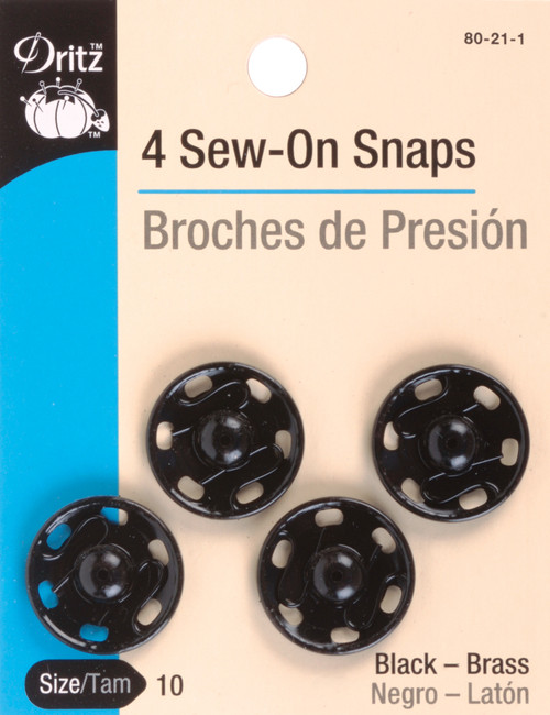 Dritz Sew-On Snaps 4/Pkg-Black Size 10 - 80-21-1 - 072879252101
