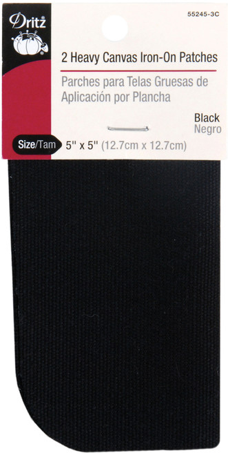 Dritz Iron-On Heavy Canvas Patches 5"X5" 2/Pkg-Black - 55245-3C - 072879267112