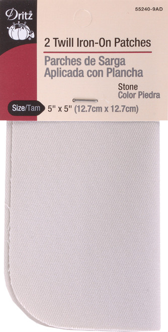 Dritz Iron-On Patches 5"X5" 2/Pkg-Stone Twill - 55240-9AD - 072879150407