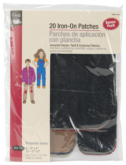 Dritz Iron-On Patches 20/Pkg-Dark Assortment - 55801-66 - 072879151039