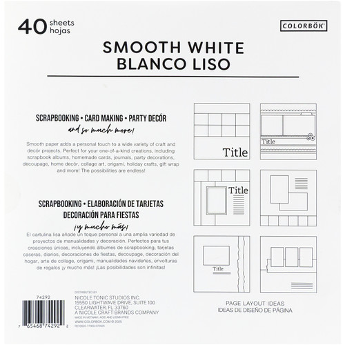Colorbok 66.5lb Smooth Cardstock 12"X12" 40/Pkg-White - 74292