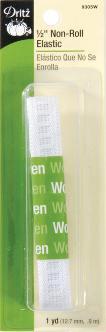 Dritz Non-Roll Woven Elastic 1/2"X1yd-White - 9305-W - 072879093056