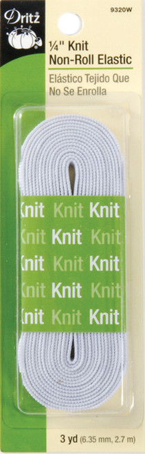 Dritz Non-Roll Knit Elastic 1/4"X3yd-White - 9320-W - 072879093209