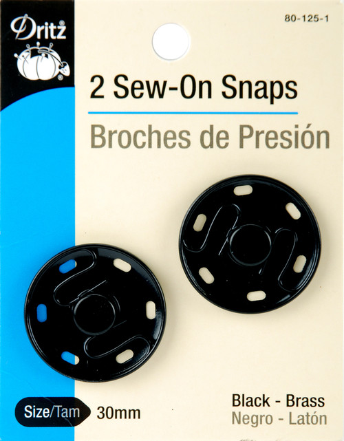Dritz Sew-On Snaps 30mm 2/Pkg-Black - 80-125-1 - 072879263831