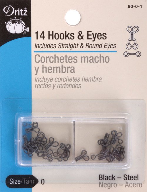 Dritz Hooks & Eyes Size 0 14/Pkg-Black - 90-0-1 - 072879101546