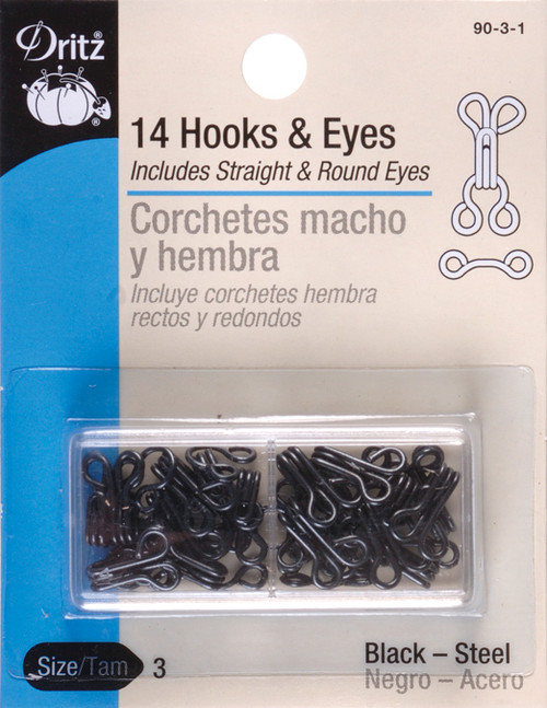 Dritz Hooks & Eyes Size 3 14/Pkg-Black - 90-3-1 - 072879101577