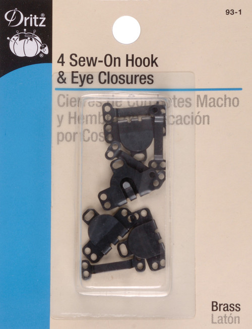 Dritz Sew-On Skirt Hook & Eye Closures 4/Pkg-Black - 93-1 - 072879101607