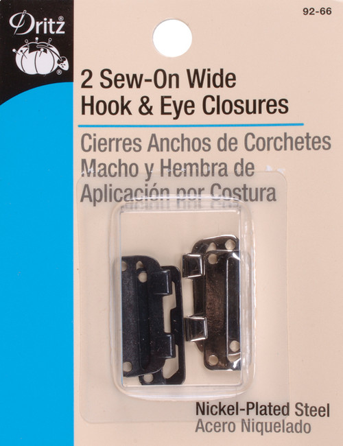 Dritz Sew-On Wide Skirt Hook & Eye Closures 2/Pkg-Black & Nickel - 92 - 072879101584