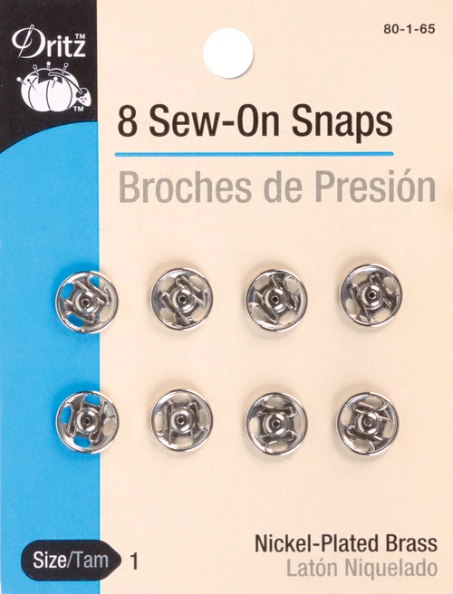 Dritz Sew-On Snaps 8/Pkg-Nickel-Plated Brass Size 1 - 80-1-65 - 072879101331