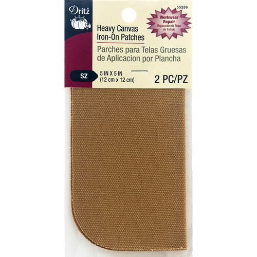 Dritz Iron-On Heavy Canvas Patches 5"X5" 2/Pkg-Golden Light Brown - 55286 - 072879294514