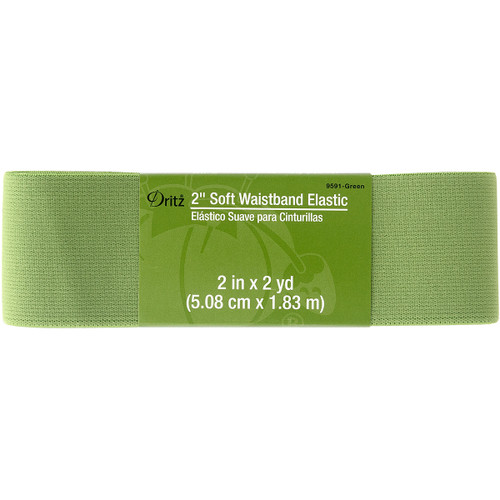 Dritz Soft Waistband Woven Elastic 2"X2yd-Green - 9591-GREEN - 072879294552