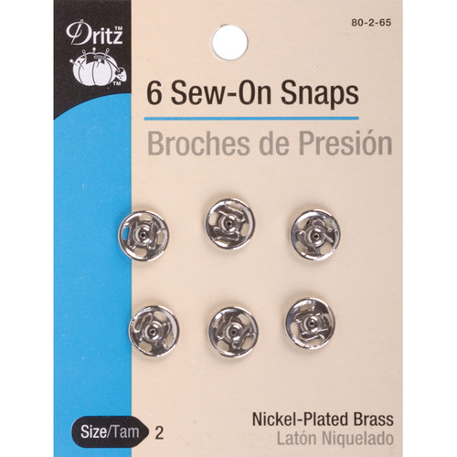 Dritz Sew-On Snaps 6/Pkg-Nickel-Plated Brass Size 2 - 80-2-65 - 072879101348