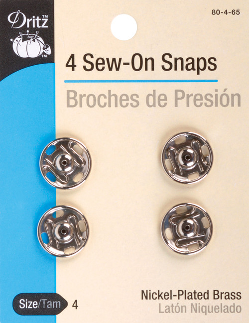 Dritz Sew-On Snaps 4/Pkg-Nickel-Plated Brass Size 4 - 80-4-65 - 072879101362