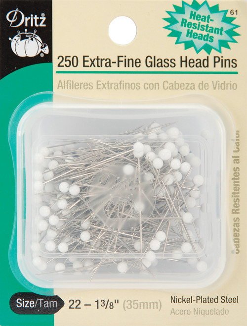 Dritz Extra-Fine Glass Head Pins 1-3/8" 250/Pkg-Size 22 - 61 - 072879102581