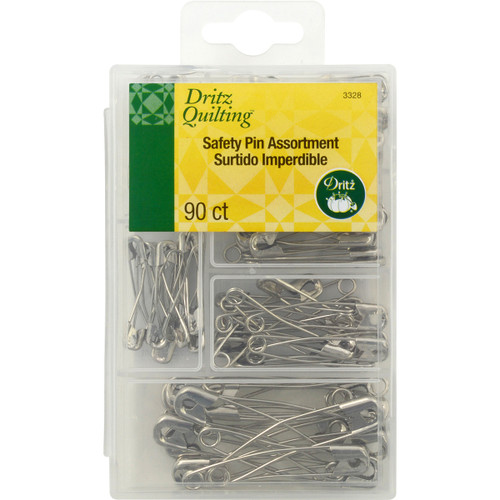 Dritz Quilting Curved Safety Pin Assortment 90/Pkg-W/Reusable Storage Box - 3328 - 072879033281