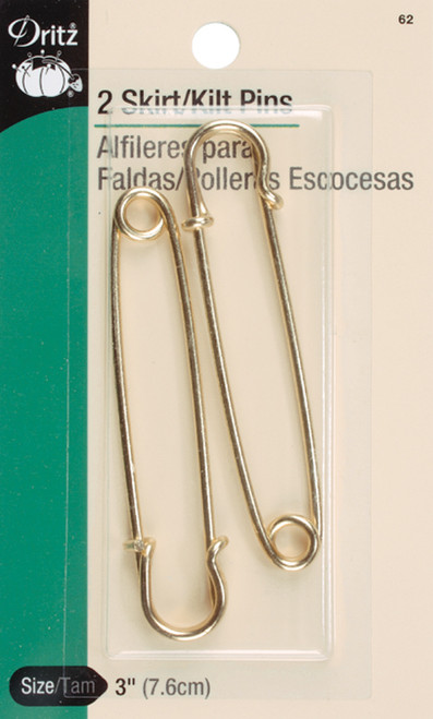 Dritz Skirt & Kilt Pins 3" 2/Pkg-Brass - Gilt - 62 - 072879101171