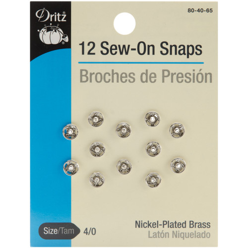 Dritz Sew-On Snaps 12/Pkg-Nickel-Plated Brass Size 4/0 - 80-40-65 - 072879101294