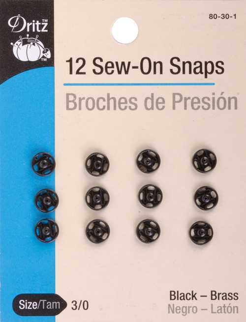 Dritz Sew-On Snaps 12/Pkg-Black Size 3/0 - 80-30-1 - 072879101386