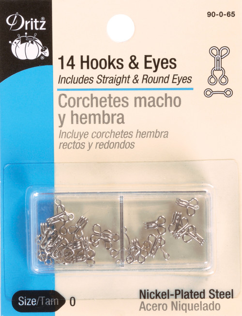 Dritz Hooks & Eyes Size 0 14/Pkg-Nickel - 90-0-65 - 072879101508