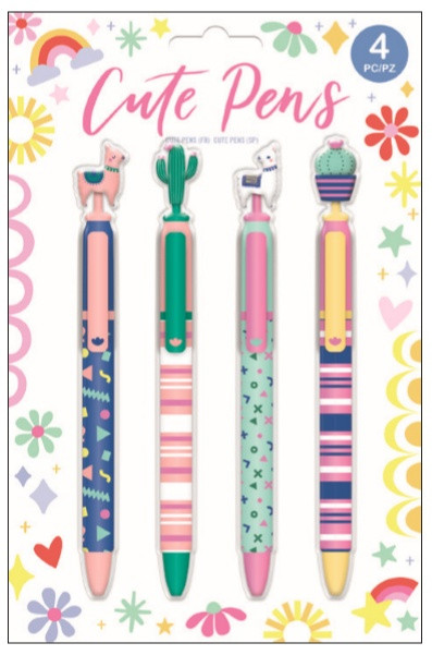 EK Success Cute Pens 4/Pkg-Llama & Cacti - 5A002PYP-1GRGN - 015586021578