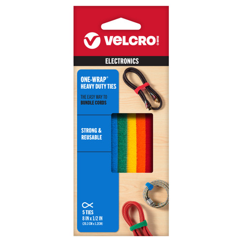 12 Pack - VELCRO(R) Brand ONE-WRAP(R) Ties 8"X.5" 5/Pkg-Multicolor - 90438 - 075967904388