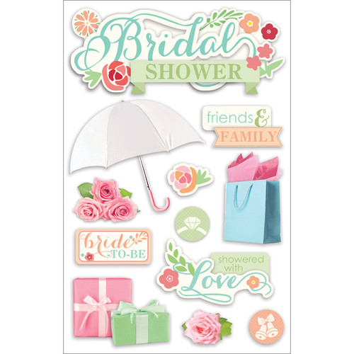 3 Pack - Paper House 3D Stickers 4.5"X7.5"-Bridal Shower - STDM198E