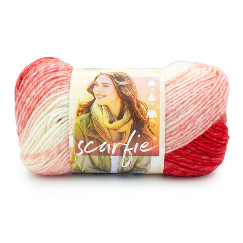 3 Pack - Lion Brand Scarfie Yarn-Red/Cream - 826-250 - 023032116716