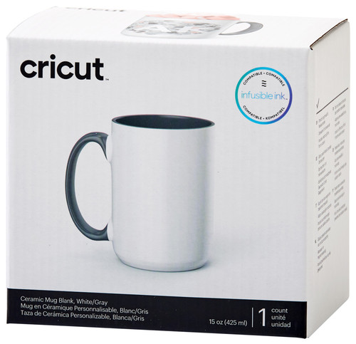 2 Pack - Cricut Mug Press Ceramic Mug Blank 15oz-White/Gray - 2009330 - 093573803390