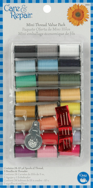 6 Pack - Dritz Care & Repair Mini Value Pack Thread 24 Spools-Assorted Light & Dark - 9660D - 072879096606