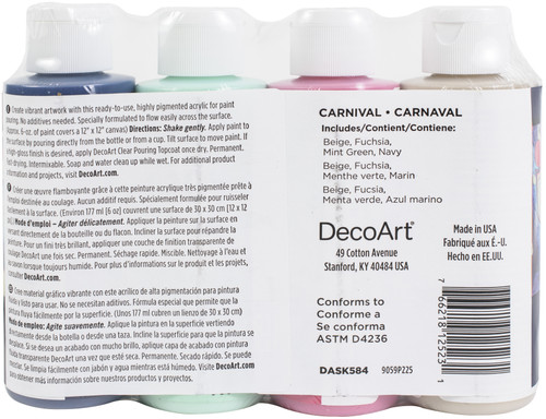 DecoArt FluidArt Paint Pouring Value Pack 4/Pkg-Carnival -Multi Colors - DASK584