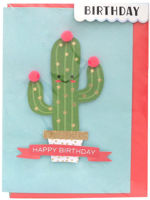 3 Pack - Crate Paper - Greeting Card - 5x7 - Birthday-Cactus - Glitter & Pom Poms - 355421 - 718813554213