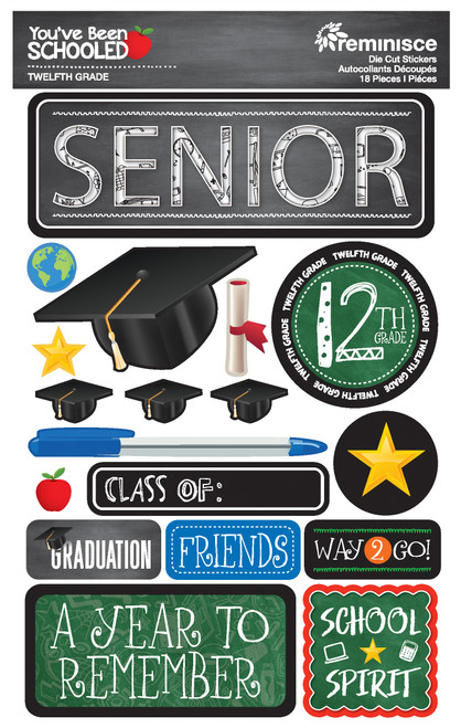 3 Pack - Reminisce You've Been Schooled 3D Dimensional Stickers-12th Grade - YBS4-12 - 819442028325